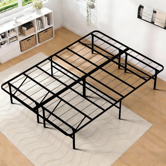 HOUSNIFLEX Heavy Duty Foldable Metal Full Size Bed Frame, No Assembly Steel Platform with Rounded Corners, 14 Inch High, Easy Storage, Black