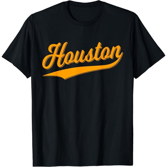 HOUSTON SPORTS SCRIPT CURSIVE CLASSIC TEXAS FLAG SWOOSH T-Shirt Black 4X-Large