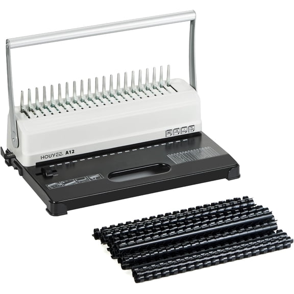 HOUYEE Binding Machine, 19 Holes, 450 Sheets, Comb Binding Machines with 50 PCS 1/2" Comb Binding Spines, Comb Binder Machine for Letter Size PaperAdjustable Margin