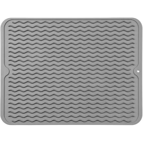 HOUYEW Silicone Drying Mat for Multiple Usage,Easy to Clean,Heat-resistant Silicone Mat for Kitchen Counter or Sink,Refrigerator or Drawer Liner Grey,20 inches x 16 inches