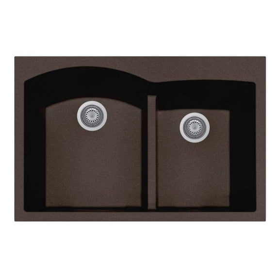 Houzer Cassiano Italian 33 inch Mocha Drop-in Topmount 60/40 Double Bowl Granite Kitchen Sink - P-175 MOCHA