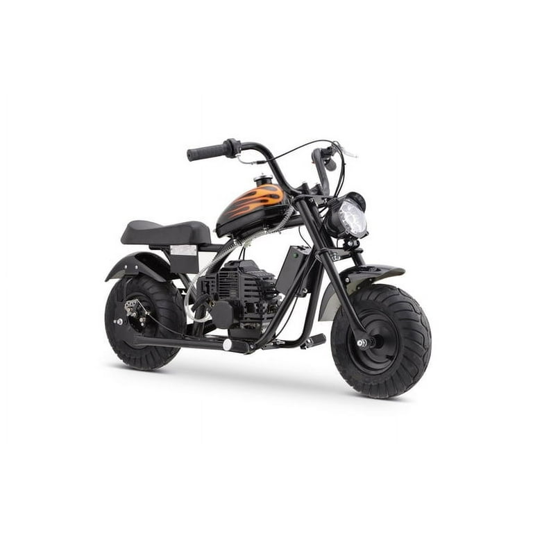 HOVER HEART Gas Mini Chopper Bike DB004 Model 49.4 CC 2 Stroke Dirt Bike with Big Headlight Premium Tire Metal Frame Disc Brakes Max Load 165Lbs Up to 20Mph EPA Approved Shop