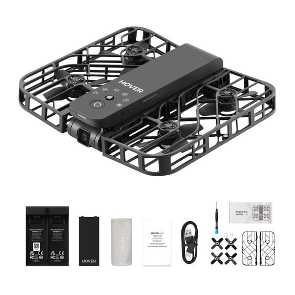 HOVERAir X1 Self Flying Camera Foldable Pocket Drone with Palm Takeoff Black (Worry-Free Combo)