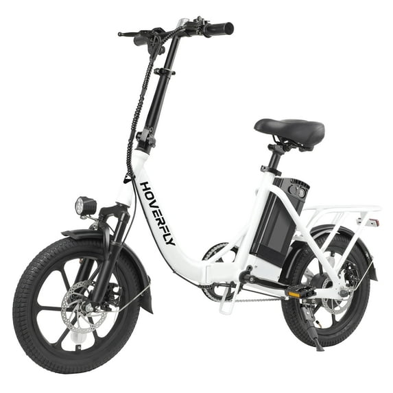 HOVERFLY 16" Folding Adults Electric Bikes, 500W/36V/15.5mph Folding City Ebike for Adult Men Women, White,UL2849