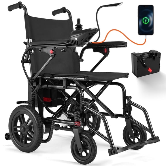 HOVERHEART 4-Wheel Foldable Travel Electric Wheelchair & Mobility Scooter – 286 lb Heavy-Duty Power Chair, 15 km Range(Black)