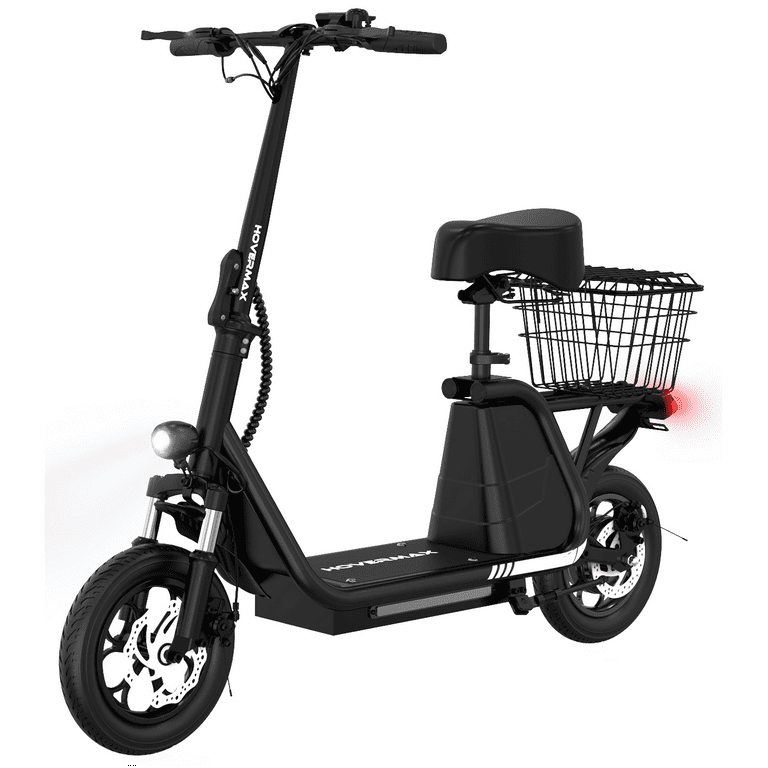 HOVERMAX Electric Scooter with Seat for Adult 400W Motor up to 22 Miles Range 18.6Mph 12 Pneumatic Tire Foldable Scooter with Seat Carry Basket