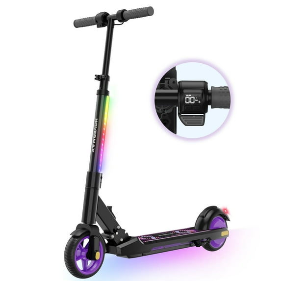 HOVERMAX Electric Scooter for Kids Ages 6-12, 150W Motor Max Speed 9.3 MPH, 5 Miles Range, Colorful LED Lights, Foldable kids electric scooter