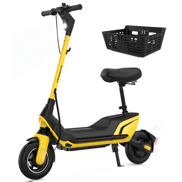 HOVERMAX Electric Scooter with Seat for Adults, 500W Motor 10" Commuter Electric Scooter with Basket, Max Speed 22 MPH, 28 Miles Range, Yellow