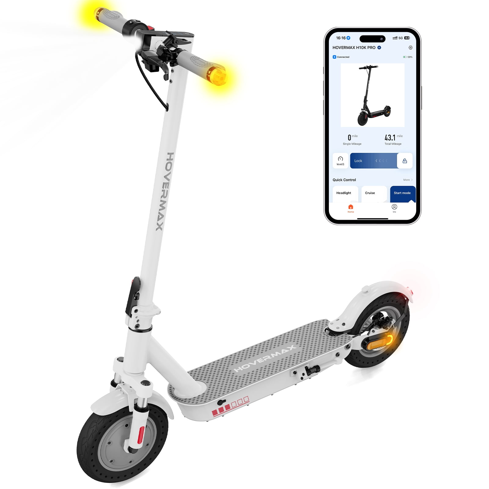 HOVERMAX H10K Pro Electric Scooter, 500W Motor 19MPH Top Speed 22 Miles ...