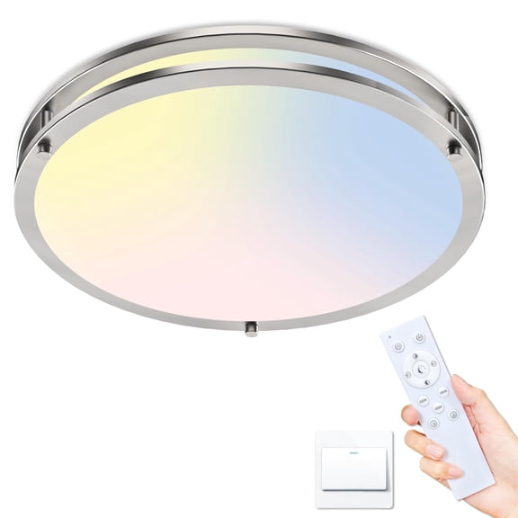 HOVMAP 16 Inch Flush Mount Ceiling Light with Remote, 36W 3240LM Dimmable 3000K-6500K Adjustable, Large & Bright Brushed Nickel LED Lighting Fixture for Kitchen Bedroom Living Room