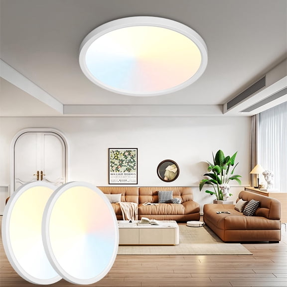 HOVMAP 2PACK Flush Mount LED Ceiling Light Fixtures 5CCT 100W Equivalent Flat Bathroom Ceiling Light,19Inch 36W Thin Round White Surface Flushmount Fixture for Closet,Bedroom,Kitchen