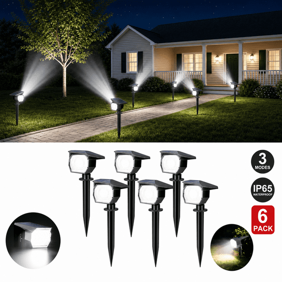 HOVMAP COB LED Solar Spot Lights 1500mAh Outdoor Landscape, 6Pc White light