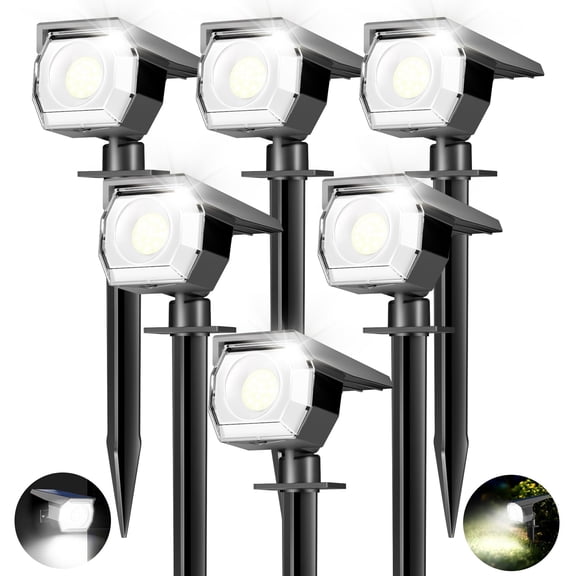 HOVMAP COB LED Solar Spot Lights 1500mAh Outdoor Landscape, 6Pc White light