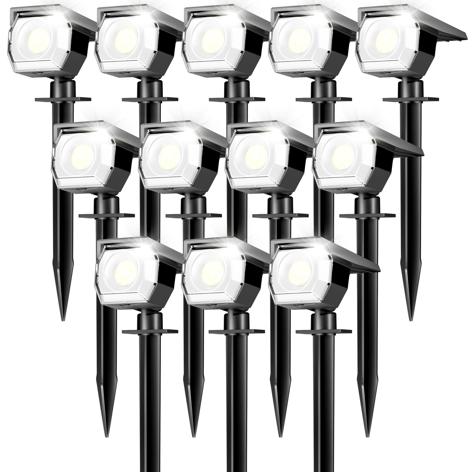 HOVMAP COB Solar Spot Lights Outdoor 1500mAh 3 Brightness Levels IP65 Durable ABS 12 Pack for Patio Driveway Walkway Lawn Trees, 12Pc White light