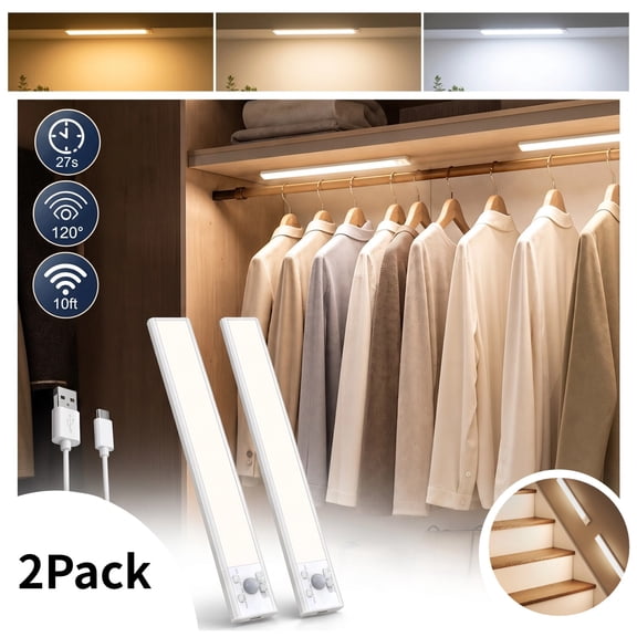 HOVMAP Under Cabinet Lighting Rechargeable Motion Sensor Dimmable 3 Color USB C Lightweight Durable ABS PC 20cm 2 Pack for Kitchen Closet Wardrobe Shelf Stairs