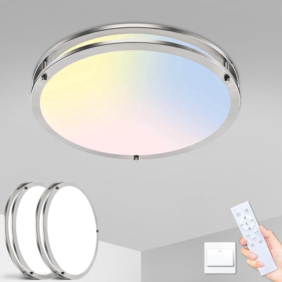 HOVMAP LED Ceiling Light with Remote, 3000K-6500K Adjustable Dimmable Flush Mount Ceiling Light Fixture, Timer, Night light, 10" Silver Ceiling Light for Kitchen Bathroom Bedroom Hallway, Silver