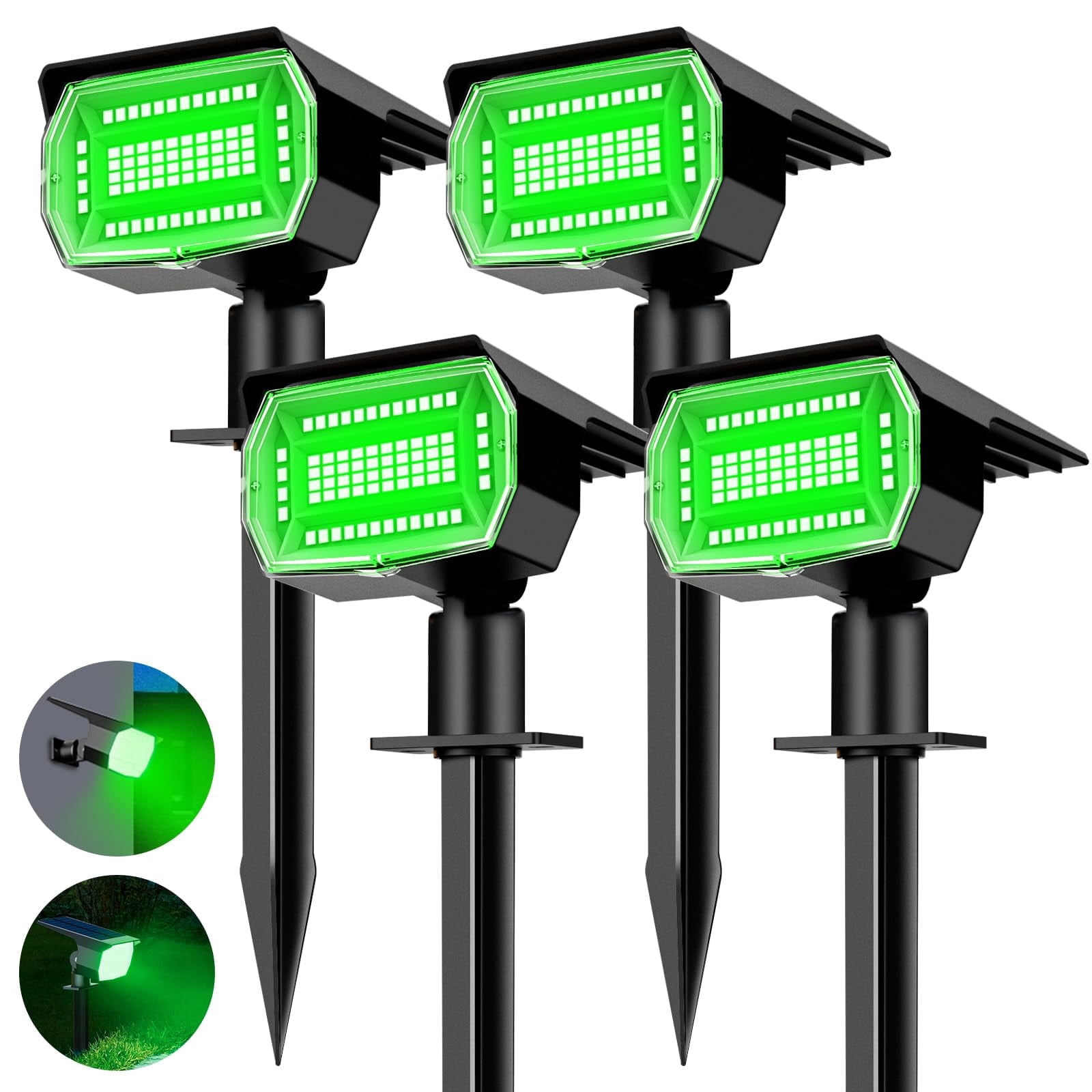 HOVMAP Landscape Lighting Solar Powered 72 LEDs 1500mAh Battery 3 Lighting Modes IP67 ABS Plastic 4 Pack for Yard Garden Deck, 4Pc Green light