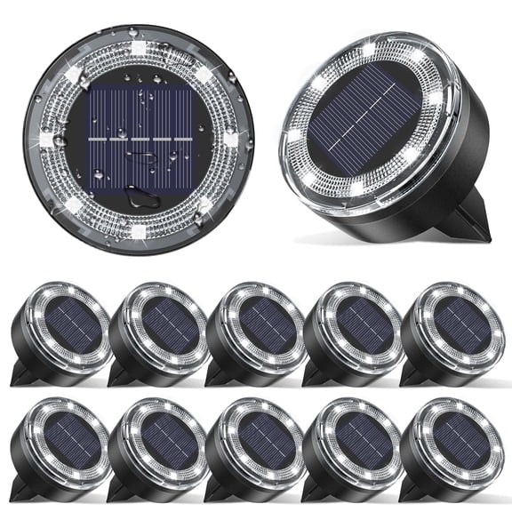 HOVMAP Low Profile Solar Ground Lights Flush with Ground Mower Safe 8 LEDs Auto On Off IP65 Waterproof 12 Pack for Lawn Pathway, 12Pc 2" White light