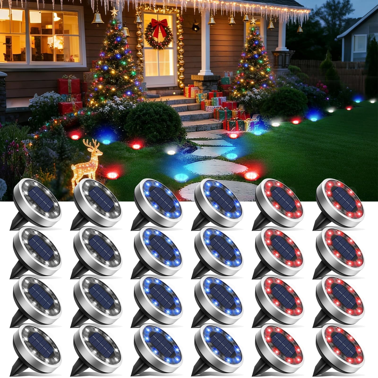 HOVMAP Solar In Ground Lights 8 LEDs 600mAh 6-8h Charge 8-10h Runtime IP65 Stainless Steel Plastic 16 Pack for Garden Lawn Driveway, 16Pc Purple light
