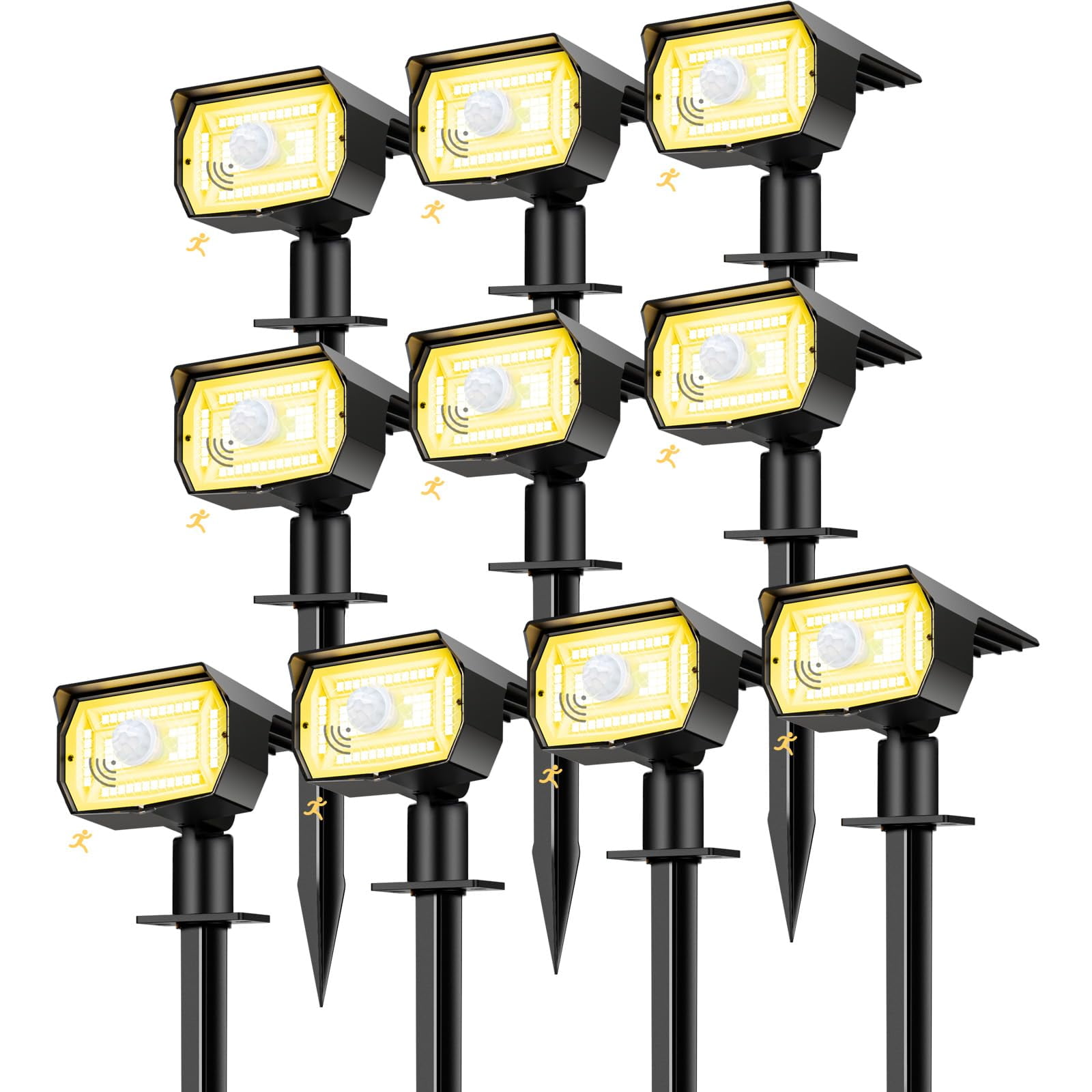 HOVMAP Solar Landscape Lights RGB 20 LEDs 1500mAh 7 Color Modes Auto On Off Waterproof ABS 10 Pack for Yard Pathway Halloween Christmas, 10Pc RGB light