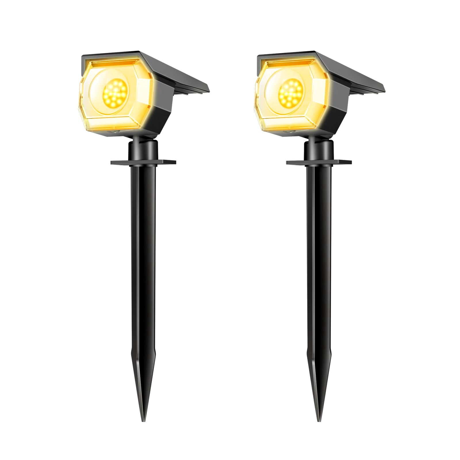 HOVMAP Solar Lights Outdoor COB LED Solar Spot Lights 1500mAh Battery 3 Modes IP65 Waterproof ABS 2 Pack for Garden Yard Pathway, 2Pc Warm light