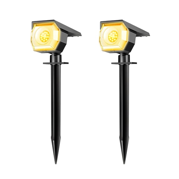HOVMAP Solar Lights Outdoor COB LED Solar Spot Lights 1500mAh Battery 3 Modes IP65 Waterproof ABS 2 Pack for Garden Yard Pathway, 2Pc Warm light