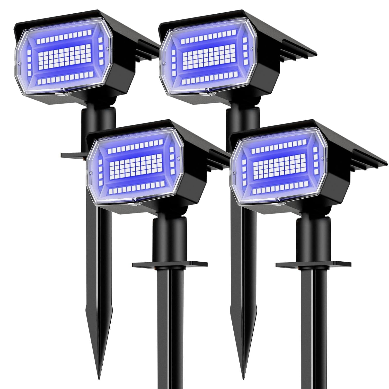 HOVMAP Solar Spot Lights Outdoor 72 LEDs IP67 Waterproof 1500mAh 3 Brightness Levels Durable ABS 4 Pack for Patio Driveway Walkway, 4Pc Blue light