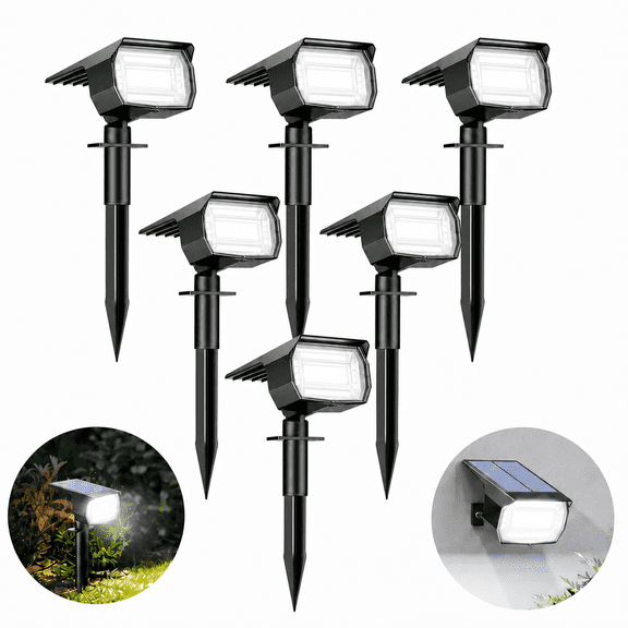 HOVMAP Solar Spotlights Outdoor, 6 Pack 200LM Cool White Solar Landscape Lights, 3 Brightness Modes, IP67 Waterproof Dual-Purpose Spot Lights for Yard, Garden, Pathway and Driveway
