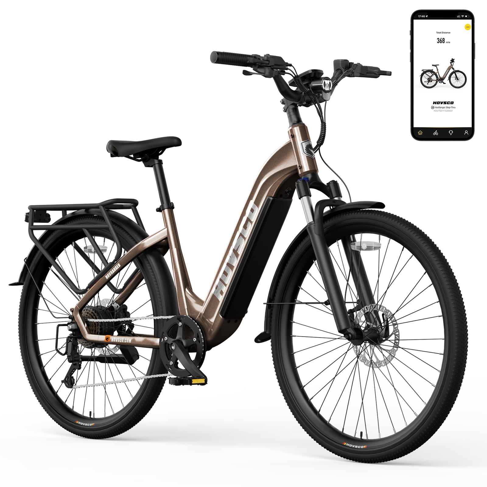 HOVSCO Electric Bike, 500W Peak Motor 20mph, 48V/15Ah, E-Mountain bicycle for Women, UL2849, APP Control