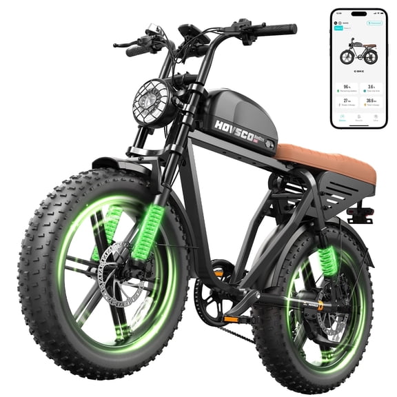 HOVSCO Electric Bike for Adults, 750W Motor, 60 Miles Range, 20'' Fat Tire E-Mountain Bike, 7-Speed E-Bike with Full Suspension UL2849
