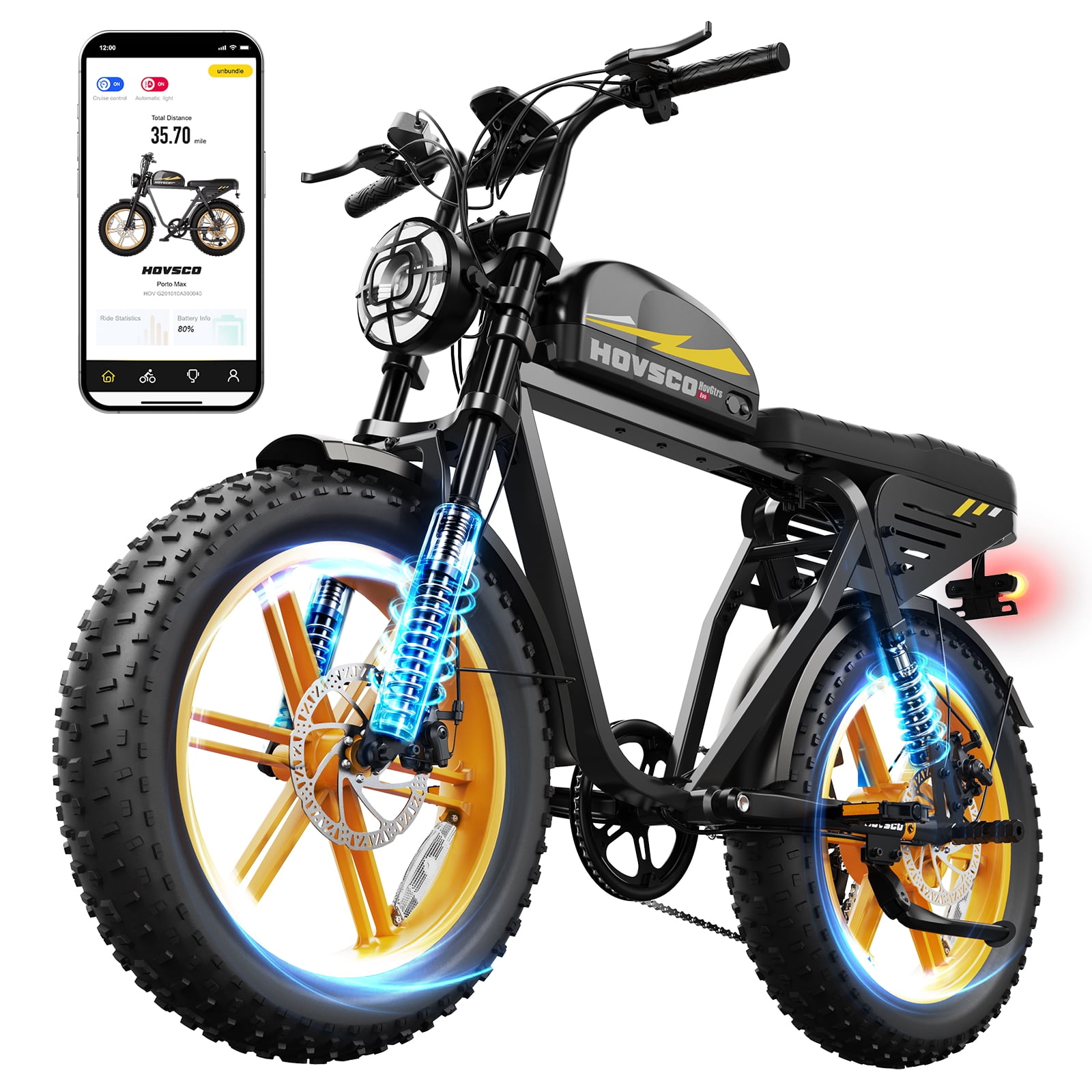 HOVSCO Electric Bike for Adults, 750W Motor, 60 Miles Range, 20'' Fat Tire E-Mountain Bike, 7-Speed E-Bike with Full Suspension UL2849