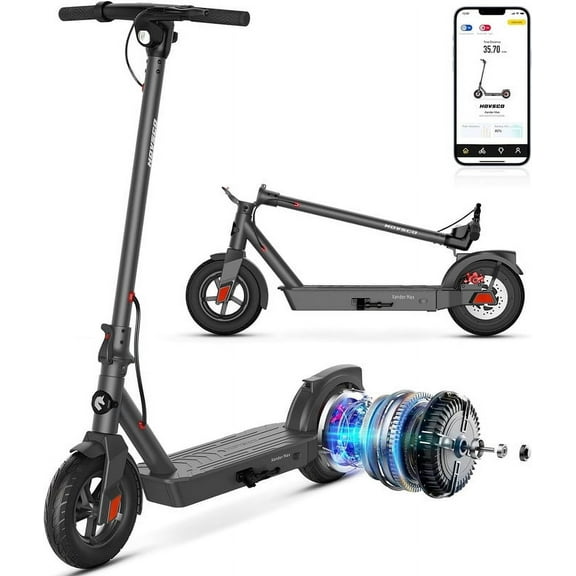 HOVSCO Electric Scooter, 23 MPH Speed & 25 Miles Long Range by 350W Motor, 10" Pneumatic Tire, LCD Display, Dual Braking System, Intelligent Auto Lights, Foldable Electric Commuter Scooter for Adults