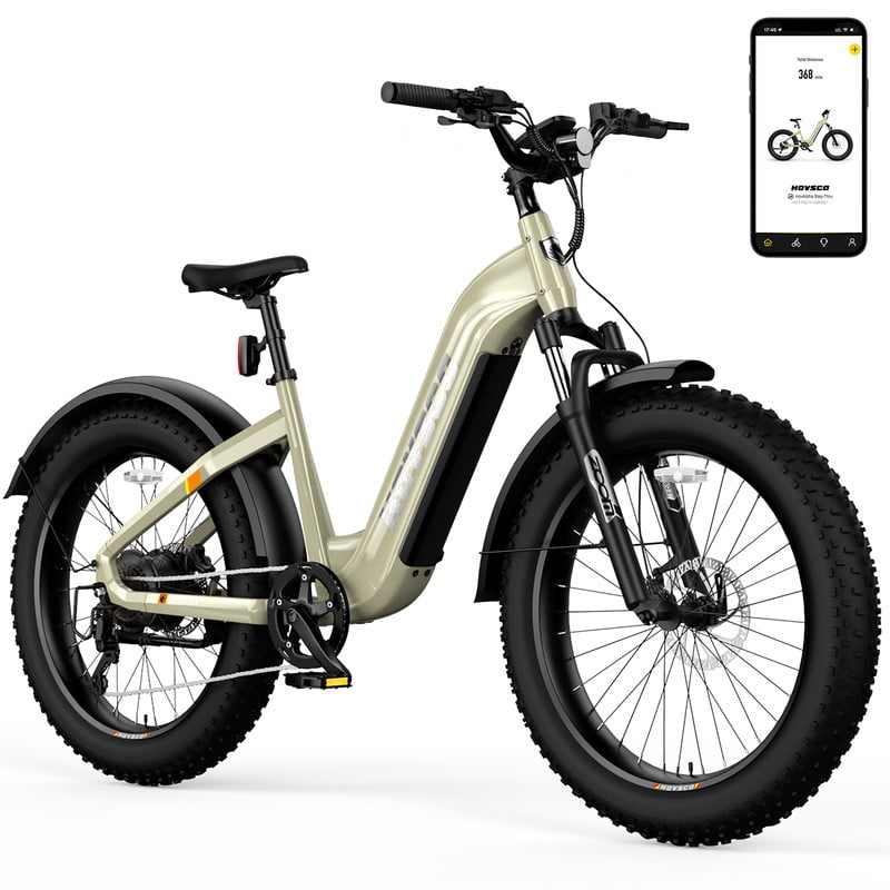 HOVSCO HovAlpha 26" Fat Tire Electric Bike, 750W Electric Mountain Bike for Adults, 48V/20AH Samsung/LG Battery, APP Control, UL2849, Champagne