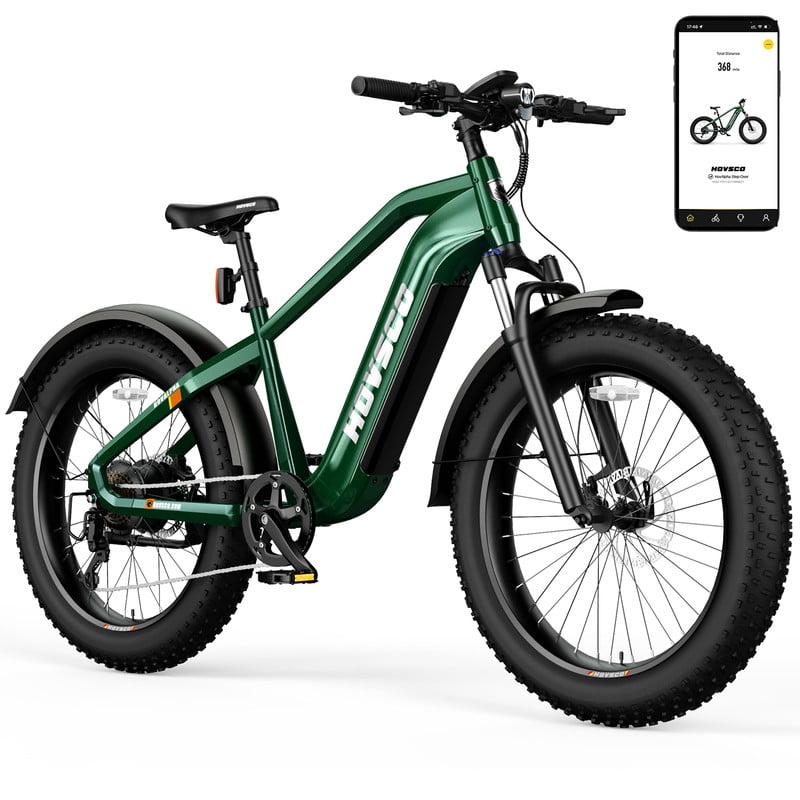 HOVSCO HovAlpha 26" Fat Tire Electric Bike, 750W Electric Mountain Bike for Adults, 48V/20AH Samsung/LG Battery, APP Control, UL2849, Classical Green