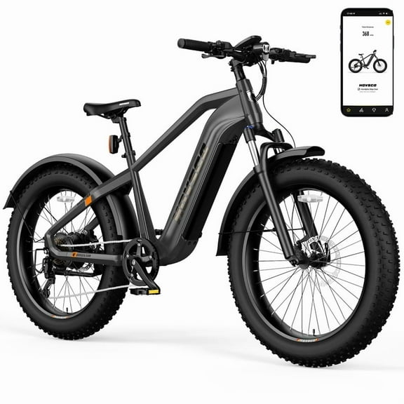 HOVSCO HovAlpha 26" Fat Tire Electric Bike, 750W Electric Mountain Bike for Adults, 48V/20AH Samsung/LG Battery, APP Control, UL2849, Deep Gray