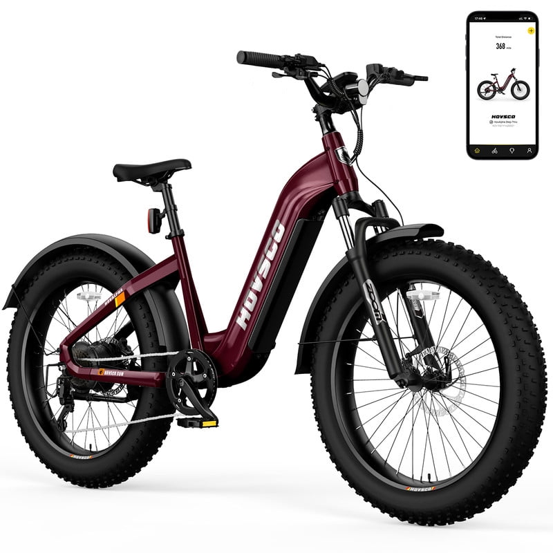 HOVSCO HovAlpha 26" Fat Tire Electric Bike, 750W Electric Mountain Bike for Adults, 48V/20AH Samsung/LG Battery, APP Control, UL2849, Deep Red