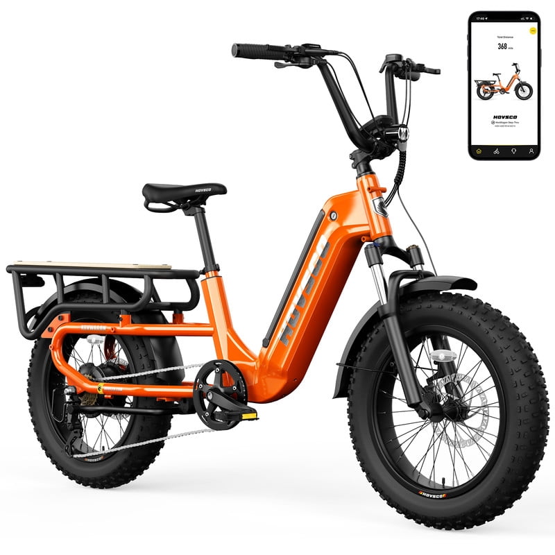 HOVSCO HovCart Electric Bike, 750W 48V 15AH Electric Cargo Bike, 20" Electric Mountain Bike for Adults, UL2849, Orange