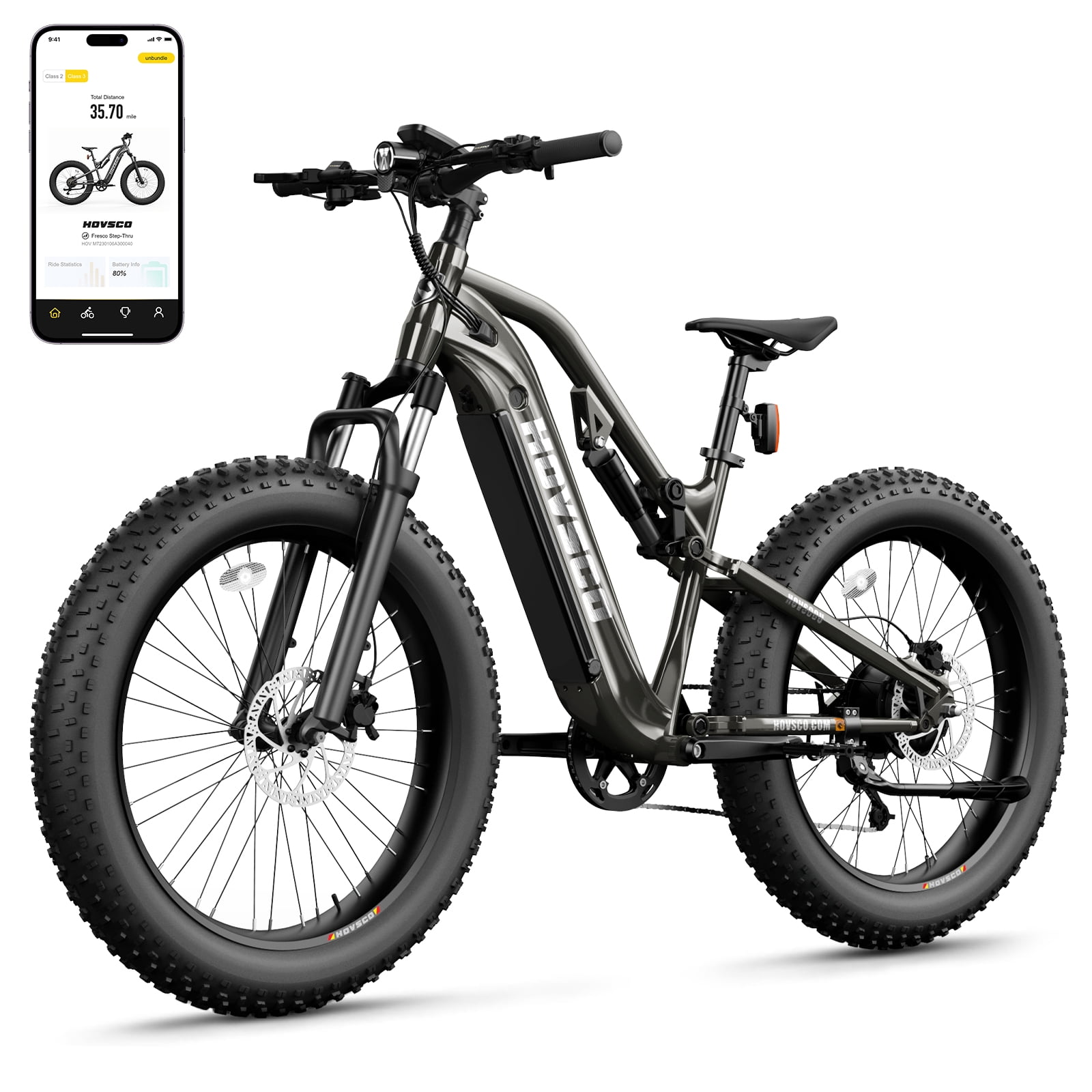 HOVSCO Electric Bike, 750W Motor, 28MPH Pedal Assist, 26'' Fat Tire E Mountain Bike, Hydraulic Disc Brakes, 48V 15AH Tested to UL 2849 Standard by SGS
