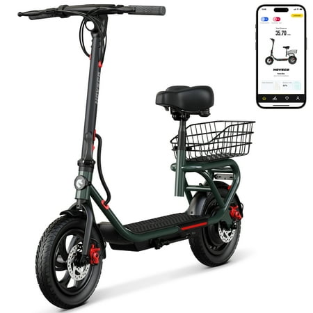 HOVSCO Porto Max Electric Scooter with Seat, 350W Motor, Max 19MPH & Max 35 Mile Long Range, 12" Pneumatic Tire, LCD Display, Dual Braking System Commuter Scooter for Adults