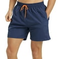 thumbnail image 1 of HOW'ON Men's Casual Elastic Waist Mesh Liner Beach Shorts With Pockets Dark Blue Large, 1 of 5