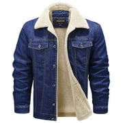 HOW'ON Men's Thicken Warm Sherpa Lined Denim Jacket Casual Button Jean Trucker Jackets Coat Blue L