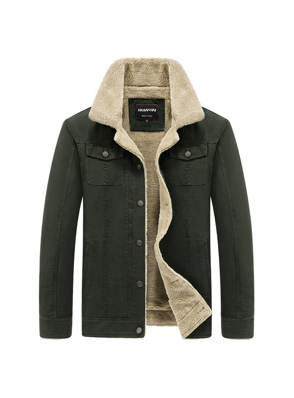 Men's Warm Sherpa Lined Casual Jacket Multi Pockets Cargo Jackets Coat Army Green M
