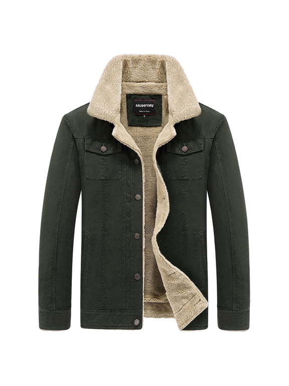 Men's Warm Sherpa Lined Casual Jacket Multi Pockets Cargo Jackets Coat Army Green S