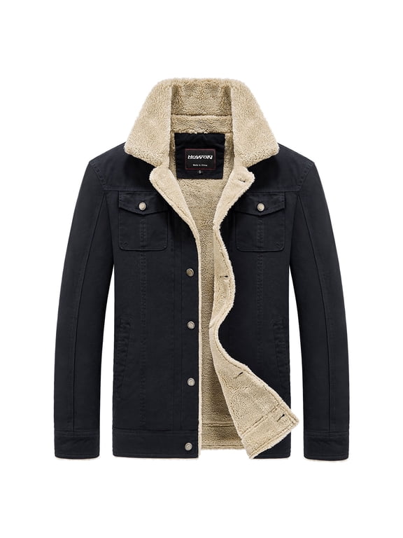 Men's Warm Sherpa Lined Casual Jacket Multi Pockets Cargo Jackets Coat Black L