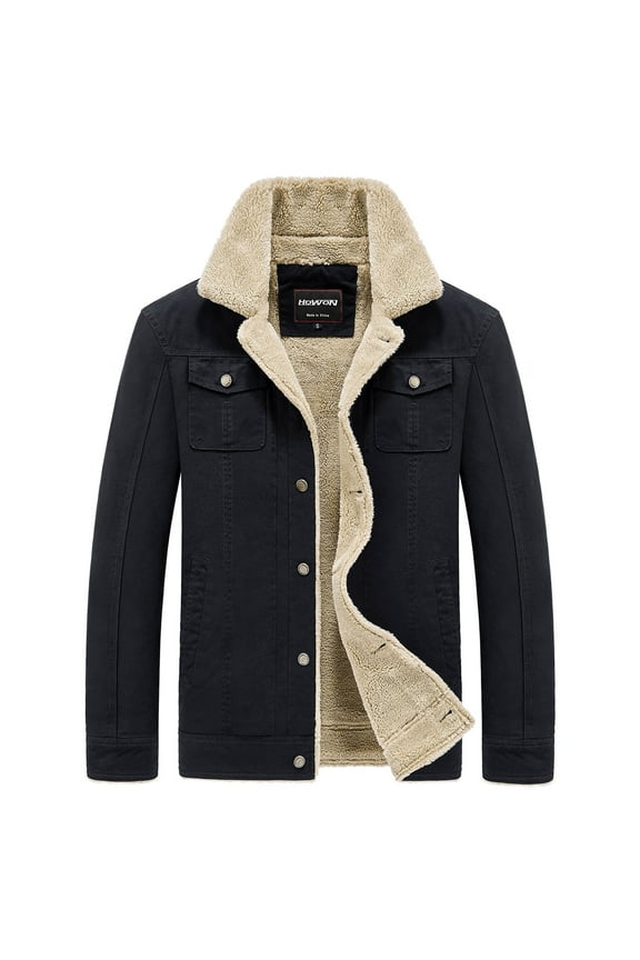 Men's Warm Sherpa Lined Casual Jacket Multi Pockets Cargo Jackets Coat Black M