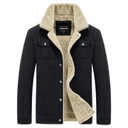 HOW'ON Men's Warm Utility Sherpa Lined Jacket Outwear Casual Multi Pockets Cargo Jackets Coat Parka Black XL