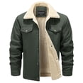 thumbnail image 1 of HOW'ON Men's Winter Casual Sherpa Lined Jacket Multi Pockets Quilted Warm Coat Army Green M, 1 of 7