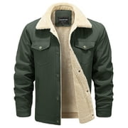 HOW'ON Men's Winter Casual Sherpa Lined Jacket Multi Pockets Quilted Warm Coat Army Green S