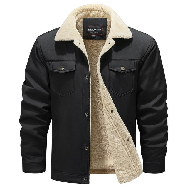 HOW'ON Men's Winter Casual Sherpa Lined Jacket Multi Pockets Quilted ...