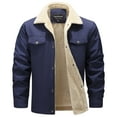 thumbnail image 1 of HOW'ON Men's Winter Casual Sherpa Lined Jacket Multi Pockets Quilted Warm Coat Dark Blue L, 1 of 7